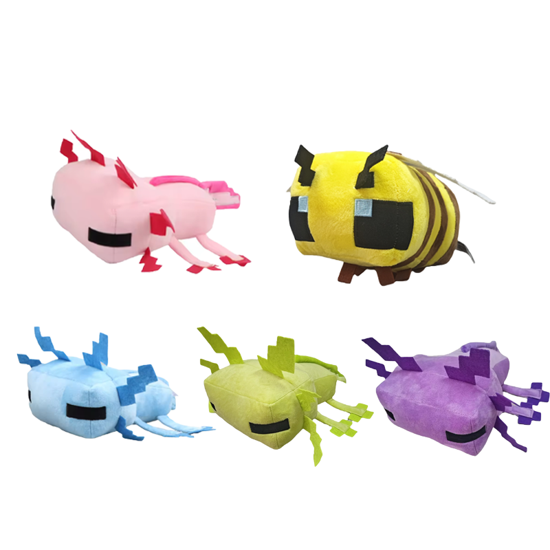 Kids Zombie Toys - Peluches Axolotl, Creeper, Spider, Enderman, Loup,